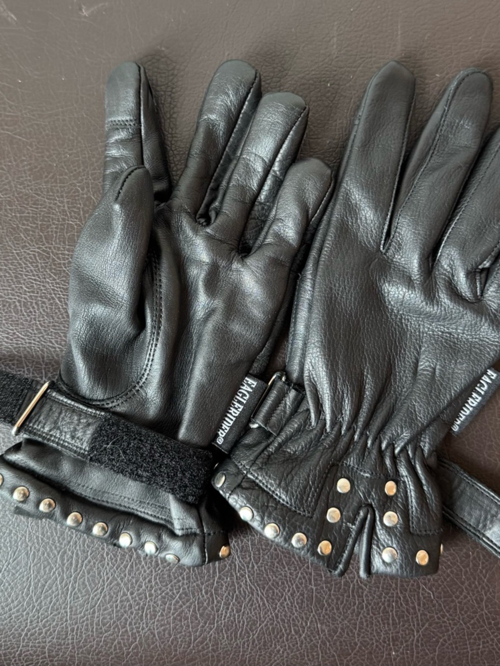 Women’s Eagle Rider Black Leather Gloves Studded Cuff Motorcycle Biker Size L